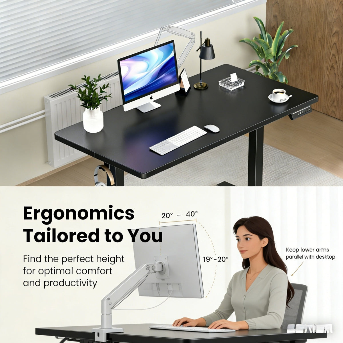 Height Adjustable Electric Standing Desk, 65 X 28 Inches Sit Stand up Desk, Memory Computer Home Office Desk, Black/Brown