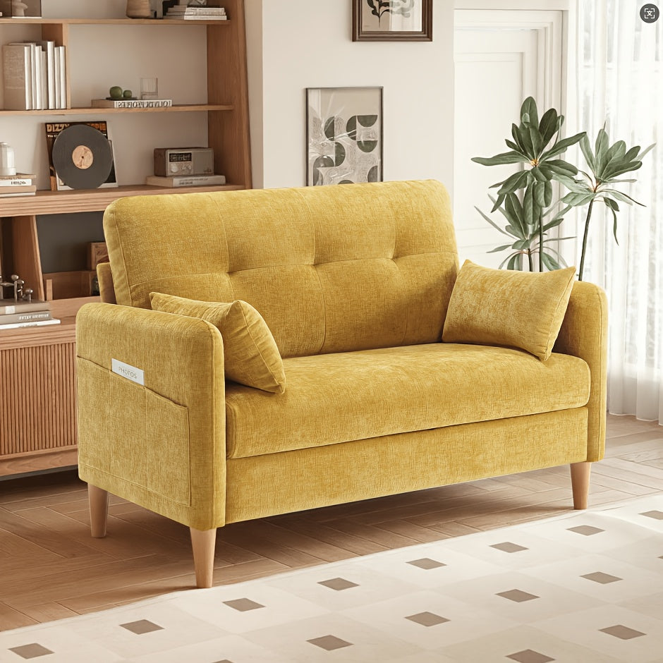 Loveseat Sofa, 47" Small Couch for Living Room, Comfy Chenille Fabric Love Seat for Bedroom Withthrow Pillow, Removable Cushion Cover, Couches for Small Space, Apartment, Dorm