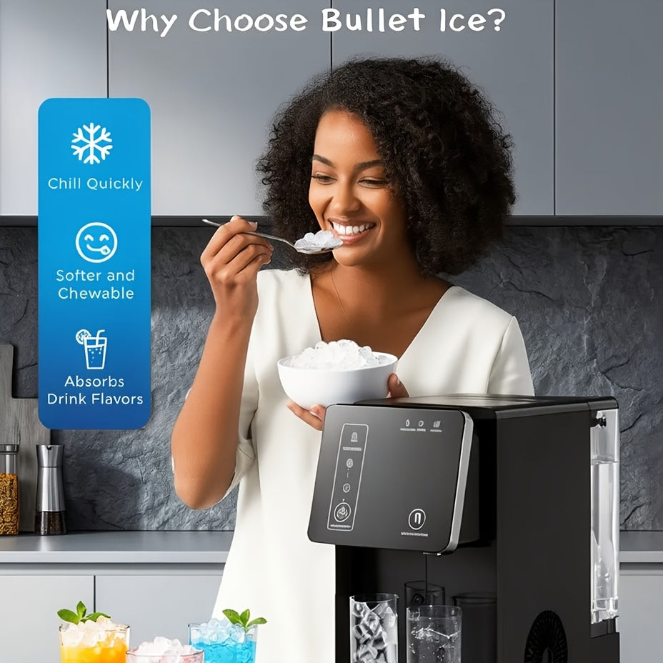 [Portable Ice Maker] Advwin 2-in-1 Ice Maker With Water Dispenser, Nugget & Bullet Ice Maker Countertop, 33 Lbs/24H, Ice Ready In 6 Minutes, 3.5L Water Tank, One-Touch Operation, Portable For Home Kitchen & Office