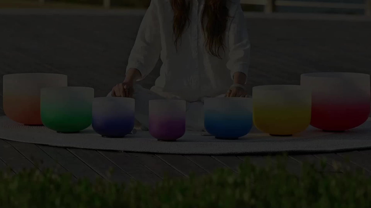 432Hz 7pcs Set Of 6-12 Inch Aria Gradient Design Frosted Quartz Crystal Singing Bowls with Free 2pcs Travel Carry Case Bag.