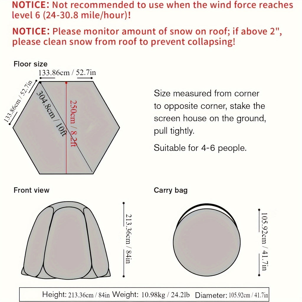 Pop Up Bubble Tent, Instant Igloo Tent Suitable for 4-6 People, Screen House for Patios, Cold