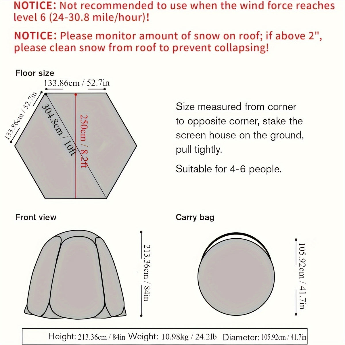 Pop Up Bubble Tent, Instant Igloo Tent Suitable for 4-6 People, Screen House for Patios, Cold