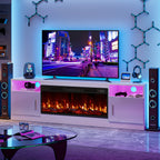 Fireplace Tv Stand with 36 Inch Fireplace Up to 80" TVs, LED Light Entertainment Center And Storage, 70" Modern Wood Media TV Console with Highlight Cabinet for Living Room