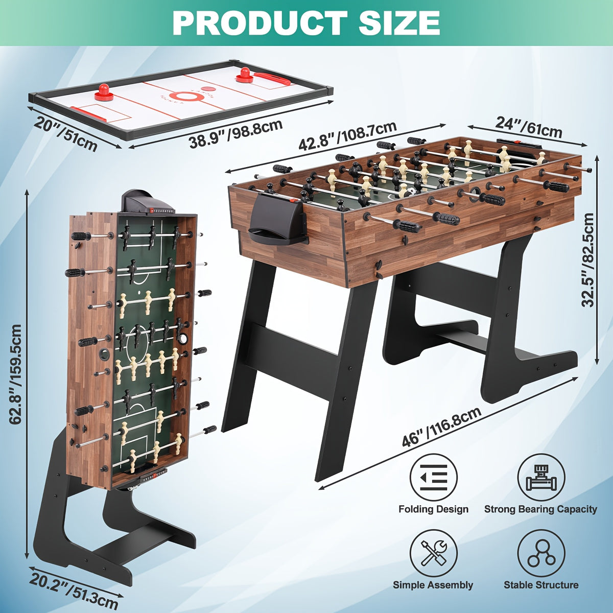 54 Inch Four-In-One Multifunctional Gaming Table, Foldable for Easy Storage And Combination Gaming Table, Suitable for Adults, Families, And Gaming Rooms, Equipped with Table Tennis, Hockey, Billiards, And Table Football