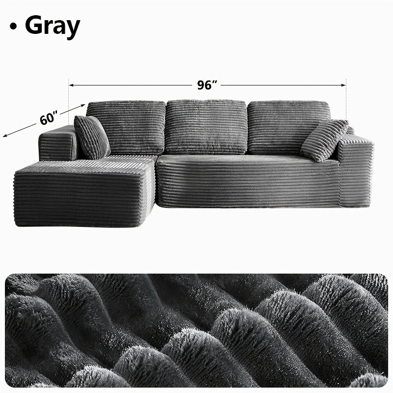 Modular L-Shape Sectional Couc, Single Sofa, Chaise Lounge, Deep Seat, Modern Minimalist UpholsteredCouches with Chaise No Assembly Reguired, Corduroy Fabric, 65"Single Reclining Chaise Lounge
