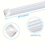 6pcs/lot T8 8ft Integrated LED Tube Light Bulbs 6000K, 120W 8Foot 96 Inch LED Shop Light Fixtures, V Shaped 4 Row Bulbs 2835 LED Chips, 14400lm High Brightness, for Warehouse Ceiling Garage Office Factory, AC 85-277V