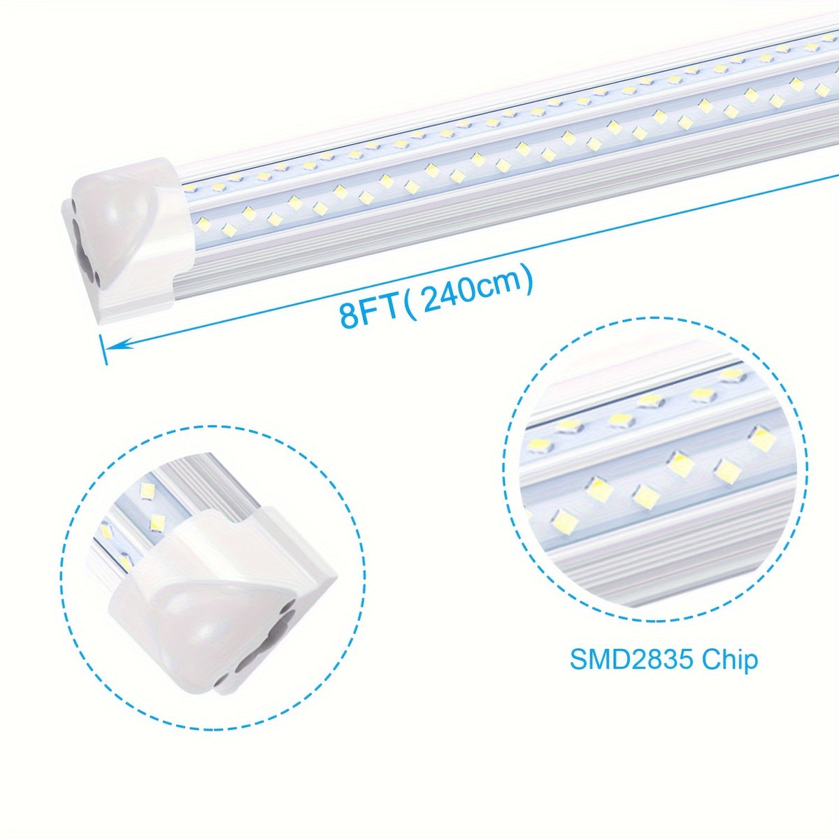6pcs/lot T8 8ft Integrated LED Tube Light Bulbs 6000K, 120W 8Foot 96 Inch LED Shop Light Fixtures, V Shaped 4 Row Bulbs 2835 LED Chips, 14400lm High Brightness, for Warehouse Ceiling Garage Office Factory, AC 85-277V