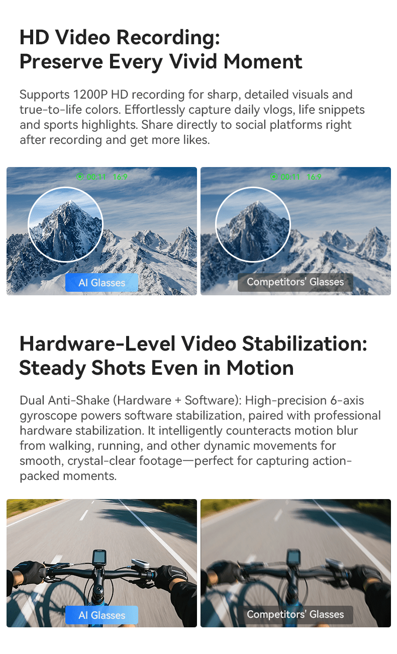 [Valentine's Day Gift] Smart Camera Glasses, 800MP Photochromic Lenses, 160+ Languages Real-time Translation, AI Voice Assistant, First-Ever Temple Battery Indicator, Charging Case with Battery Display, Anti-Shake Shooting, Emergency Charging
