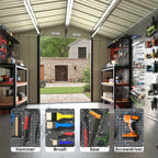 GUNJI 8 X 6 Ft Shed Metal Outdoor Waterproof Storage Shed Steel Utility Garden Tool Shed with Door And Lock Outdoor Storage for Garden Patio Lawn Poolside, Free Shipping