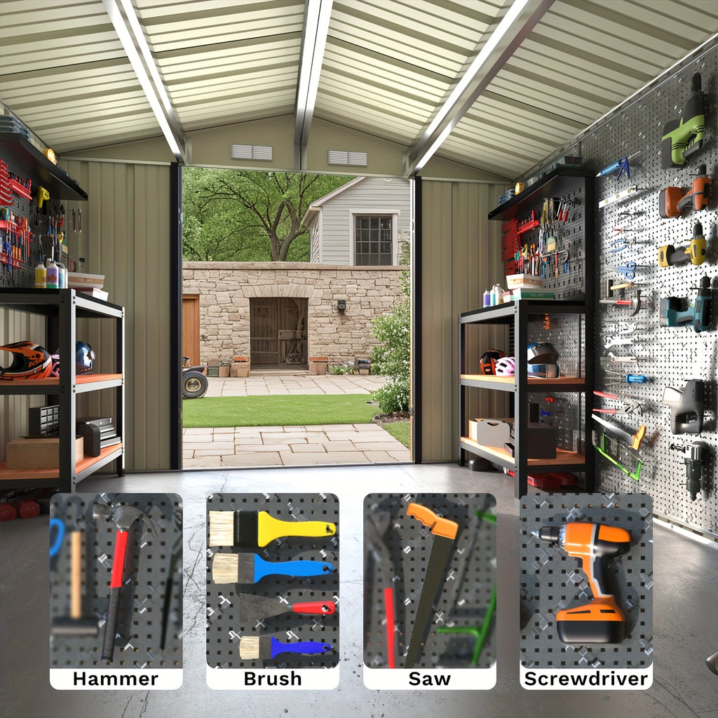 GUNJI 6X3.5 FT And 8X10 FT And 8X12 FT Outdoor Storage Shed, Large Metal Garden Shed with Lockable Waterproof Door, Garbage Cans, Pool Supplies, Tool Sheds for Backyard Garden Patio Lawn