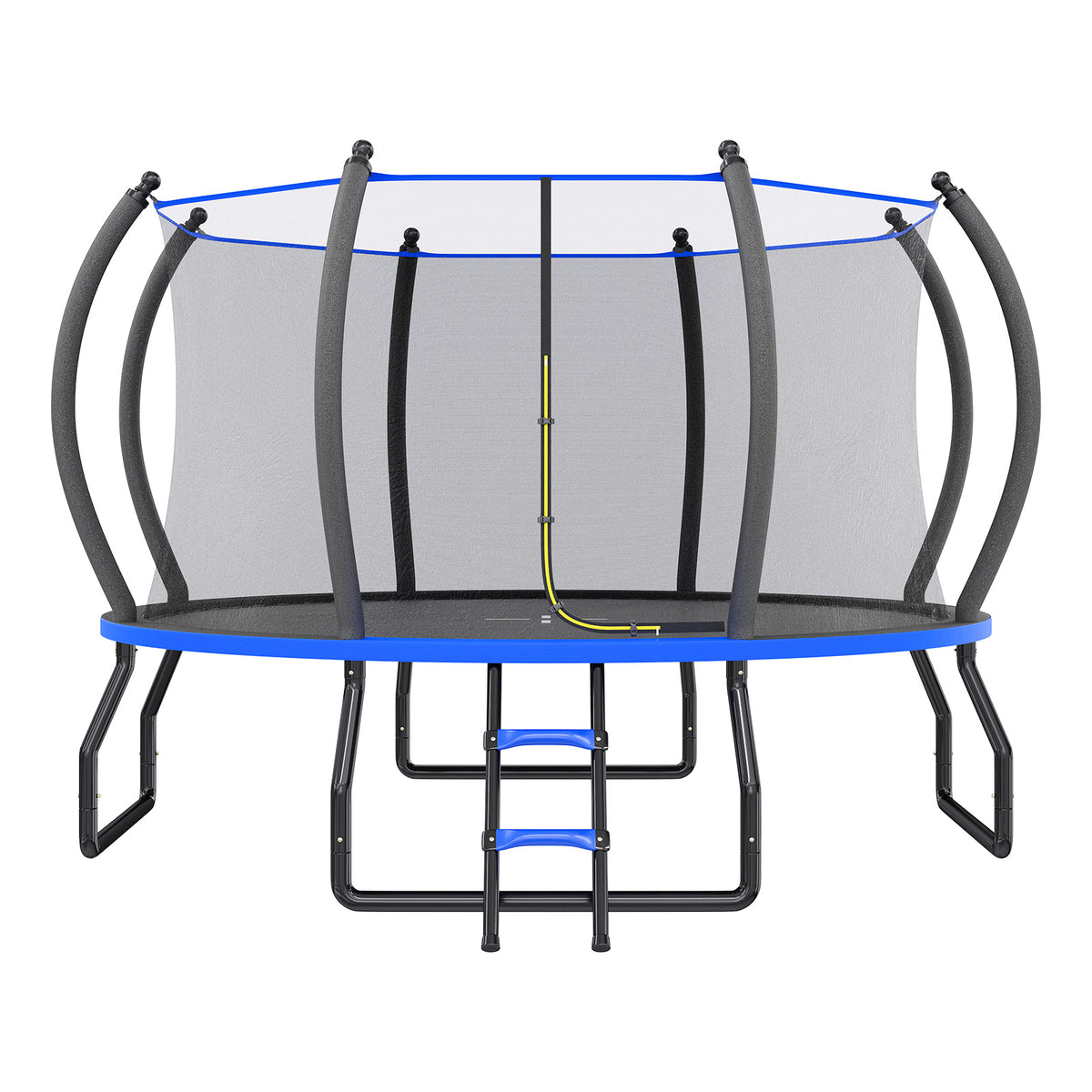 Indoor Outdoor Trampoline for Teenagers, 8ft/10ft/12ft/14ft/15ft/16ft with Safety Enclosure Net, Pop-up Quick Connector Frame, Basketball Hoop Optional, Includes Ladder, Blue/Black Backyard Jumping Trampoline