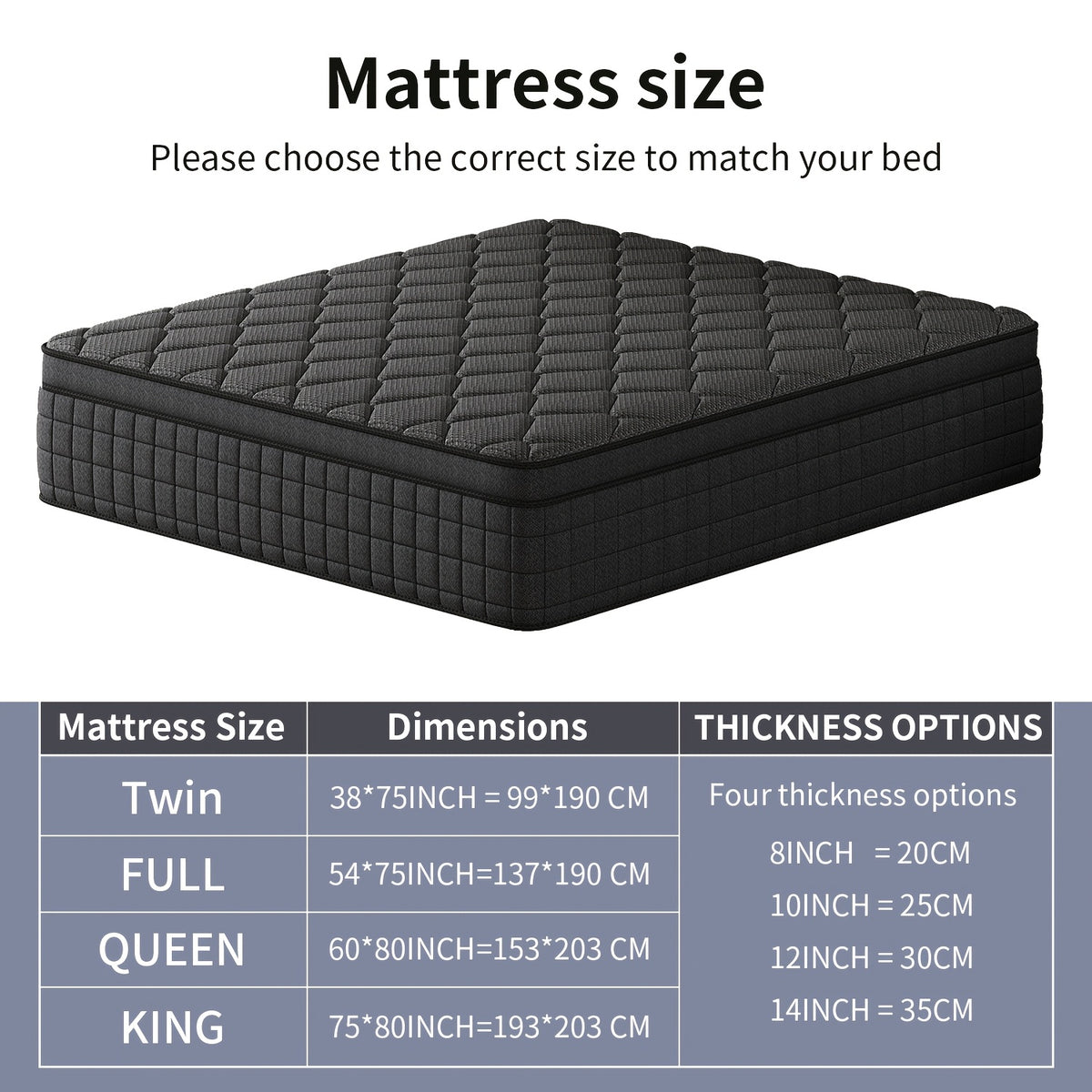 10in/12in/14in Twin, Full, Queen, King, Mattress Memony Foam And Spring, Hybrid Mattress, Medium Firmness, Lumbar Support, For Home RoomsHotels, Boxed 8in/10in/12in/14in