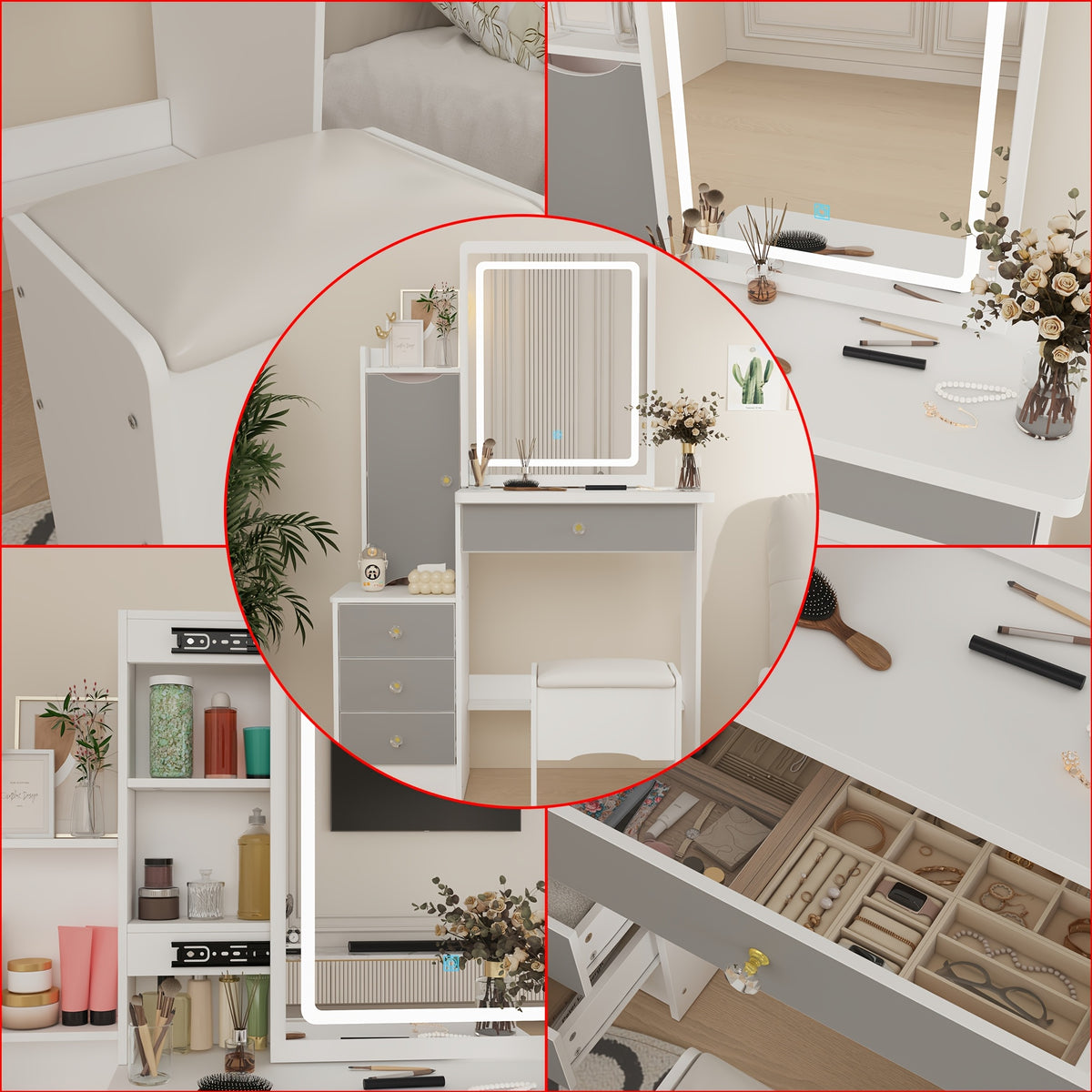 Push-Pull Makeup Table with Light in Bedroom