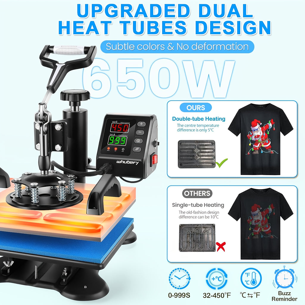 8-in-1/5-in-1 15"x12" Heat Press Machine Set, Professional Sublimation Machine, Rotatable T-Shirt Printing Heat Transfer Digital Industrial Quality Heat Press, Suitable For T-Shirts, Bags, Pillows, Mugs, Hats, Plates, Beanies