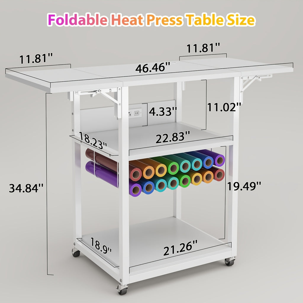 VISOUD 3-Tier Foldable Heat Press Machine Table, Portable Metal Stand with Vinyl Reel Holder, Heavy-Duty for DIY Sublimation Printer, White - Crafts, Crafts & Sewing Supplies, Heat Press Machine Accessories