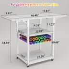 VISOUD 3-Tier Foldable Heat Press Machine Table, Portable Metal Stand with Vinyl Reel Holder, Heavy-Duty for DIY Sublimation Printer, White - Crafts, Crafts & Sewing Supplies, Heat Press Machine Accessories