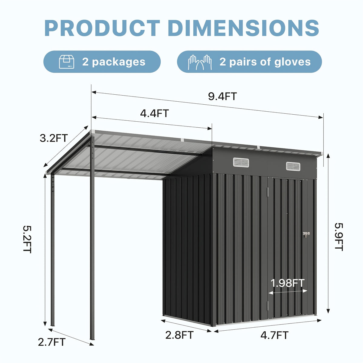 6x4/5x3/8x6ft Outdoor Storage Shed & Hardtop Gazebo Combo, 2-in-1 Outdoor Combo, Metal Lean to Shed with Open-Sided Pergola, Durable Garden Tool Shed for Patio, Backyard, Deck..