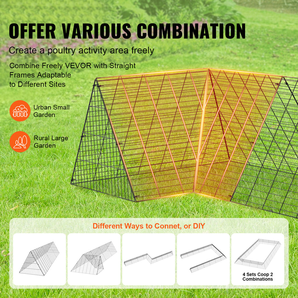 VEVOR Chicken Tunnels, 157.5 x 39.4 x 24.2 inch (LxWxH) Chicken Tunnels for Yard, Portable Chicken Tunnels for Outside with Corner Frames, Chicken Coop Run, Suitable for Chickens, Ducks, Rabbits