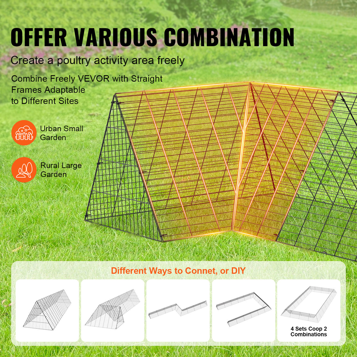 VEVOR Chicken Tunnels, 157.5 x 39.4 x 24.2 inch (LxWxH) Chicken Tunnels for Yard, Portable Chicken Tunnels for Outside with Corner Frames, Chicken Coop Run, Suitable for Chickens, Ducks, Rabbits