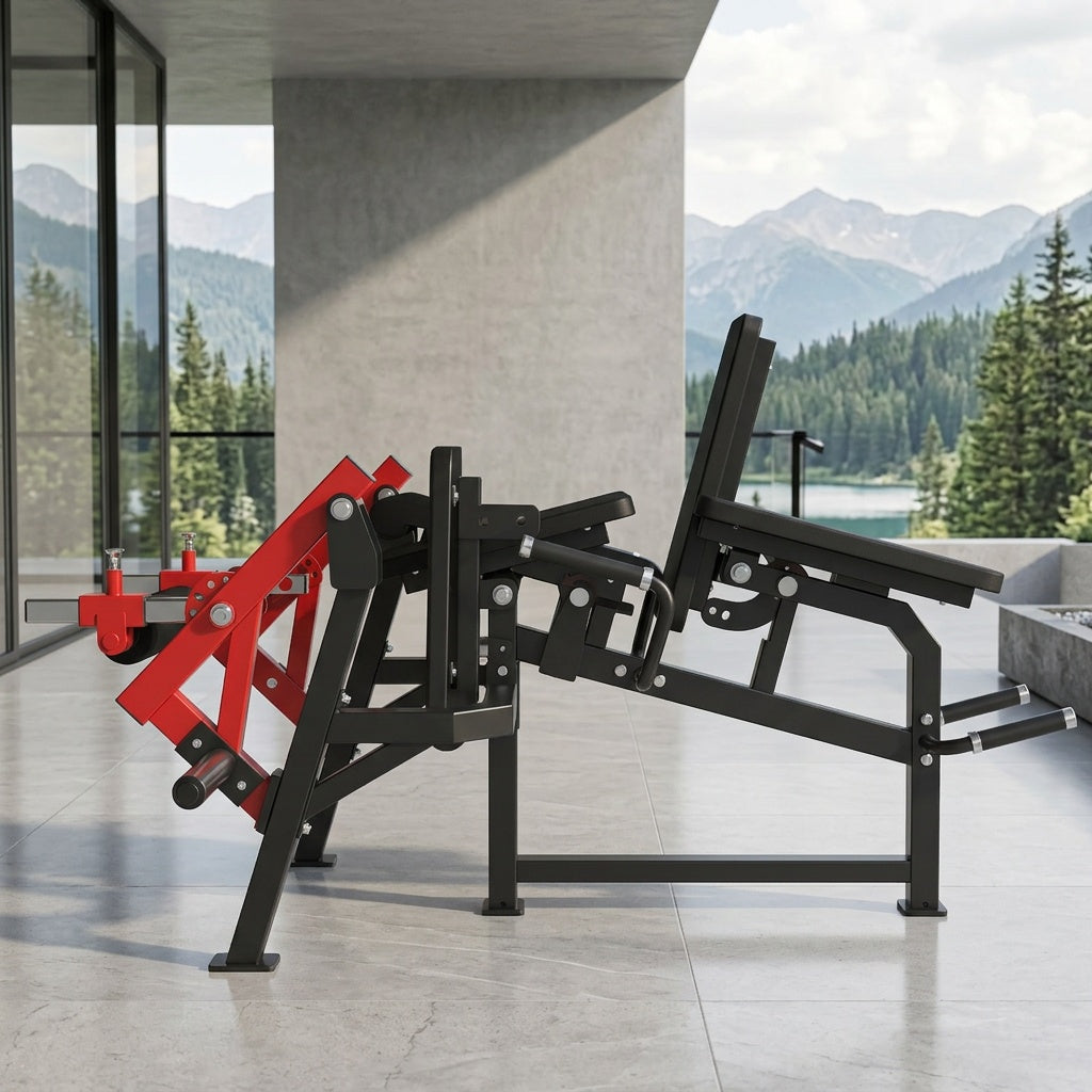 4-in-1 Adjustable Leg Exercise Bench - Single Leg Extension & Curl Machine, 350lb Capacity, Plate Loaded, Red & Black Design for Home Gym Workouts, Sturdy Construction, Leg & Thigh Lifters