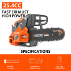 NEO-TEC 12'' Top Handle Gas Chainsaw, 2-Stroke 25.4cc Portable Chain Saws for Trees Gas Powered Wood Cutting