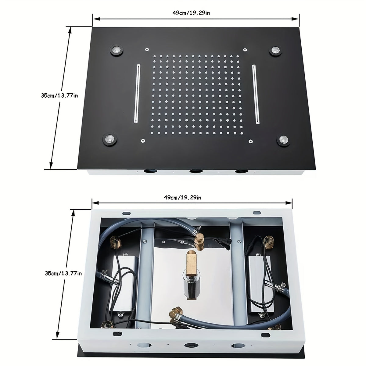 Thermostatic Shower System Set, Featuring a 14X20 Inch LED High-Pressure Rainfall Shower Head, a Luxurious Bathroom Combo with a Handheld Sprayer And Six Massage Body Jets, Including Rough-In Valve Body And Trim, Bathroom Additions in Matte Black