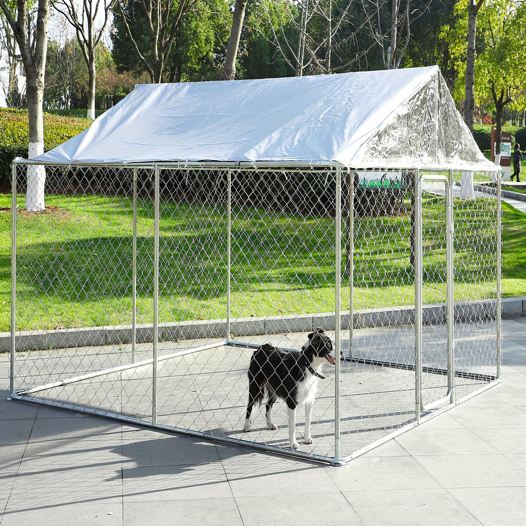 [Outdoor Dog Kennel] QUYZE Outdoor Dog Kennel With Roof, 10X10X7Ft Large Heavy Duty Dog Cage Run Playpen With Secure Lock, Water And UV Resistant