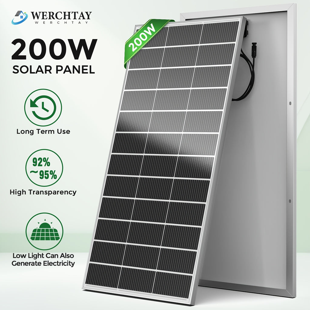 Werchtay 400W Solar Panel, 200W/200W*2 25.5% Efficient Conversion 12V Monocrystalline Solar Panel Module System, 18BB Hidden Busbar Design A+ Grade Chip Photovoltaic Module, for Outdoor RV Camping, Marine Farms, Home Roofs