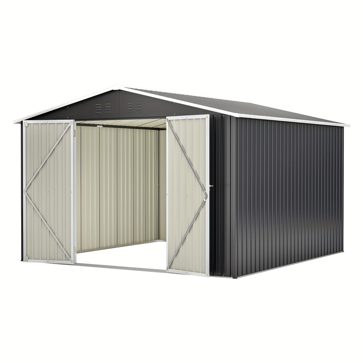 10X10 FT Outdoor Storage Shed, Metal Utility Tool Storage Featuring Lockable Doors And Enhanced Frame Design, Spacious Metal Garden Shed for Backyard And Patio Lawn, Black