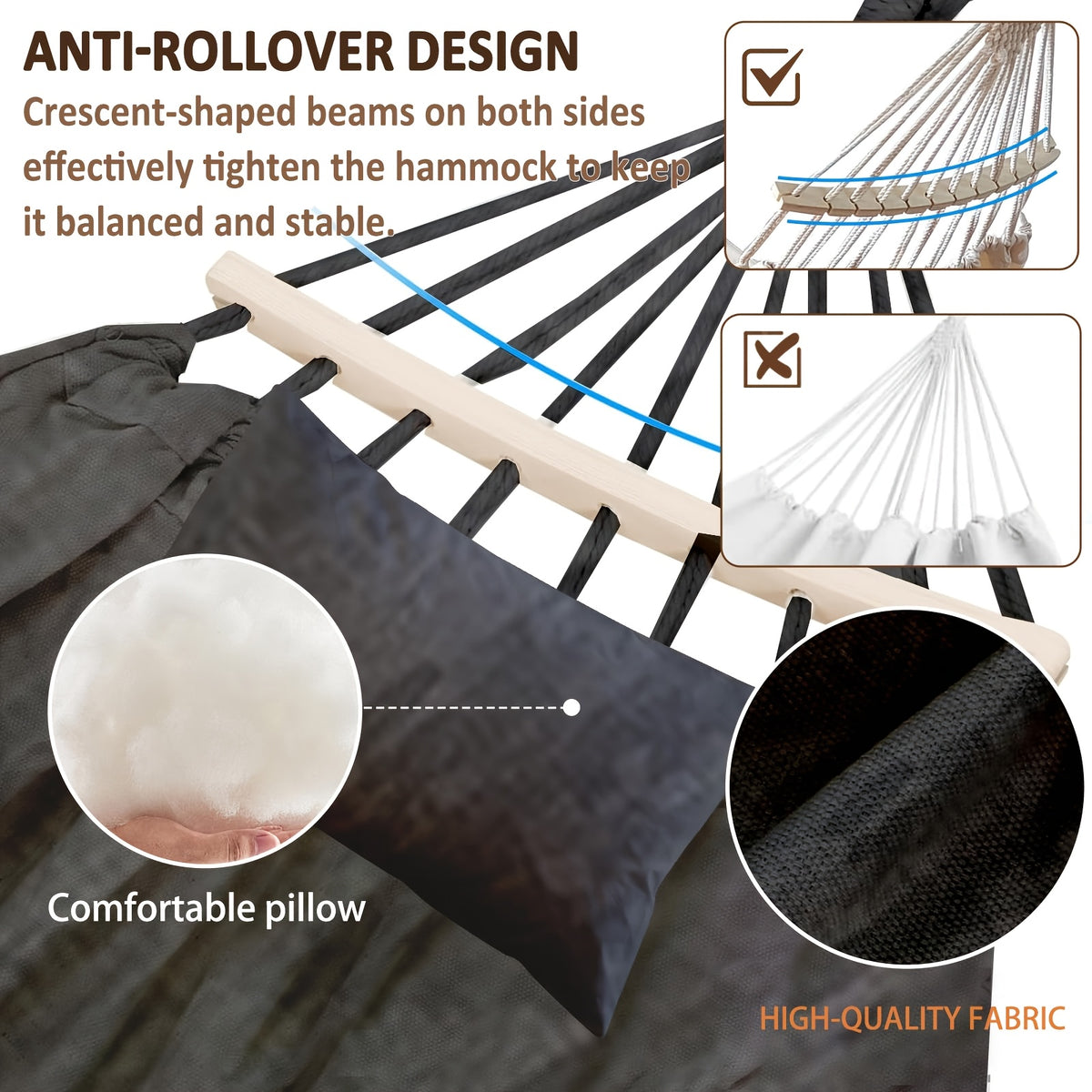Outdoor Hammock with a Sturdy Stand, Capable of Holding Up to 600 Lbs, Designed for Safety And Stability, Featuring an Anti-Rollover Design, Ideal for And Outdoor Use, Suitable for Backyards And Camping