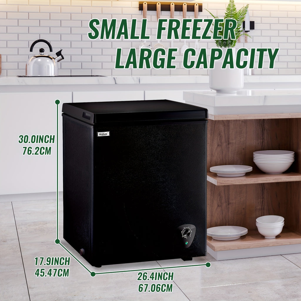 WANAI 5.0 Cu.Ft Chest Freezer with Removable Basket, Top Open Door Compact Freezer with Adjustable Temperature for Home/Kitchen/Office/Dorm BLACK