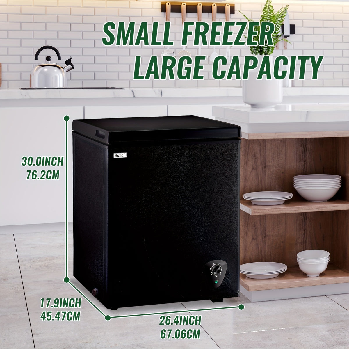 WANAI 5.0 Cu.Ft Chest Freezer with Removable Basket, Top Open Door Compact Freezer with Adjustable Temperature for Home/Kitchen/Office/Dorm BLACK
