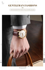 ROCOS Men's Watches High-end Business Watch for Men Automatic Mechanical Watch Classic Big Three Hands Golden Case Calfskin Strap Double Push Butterfly Buckle Calendar Day Of The Week Gift for Boyfriend