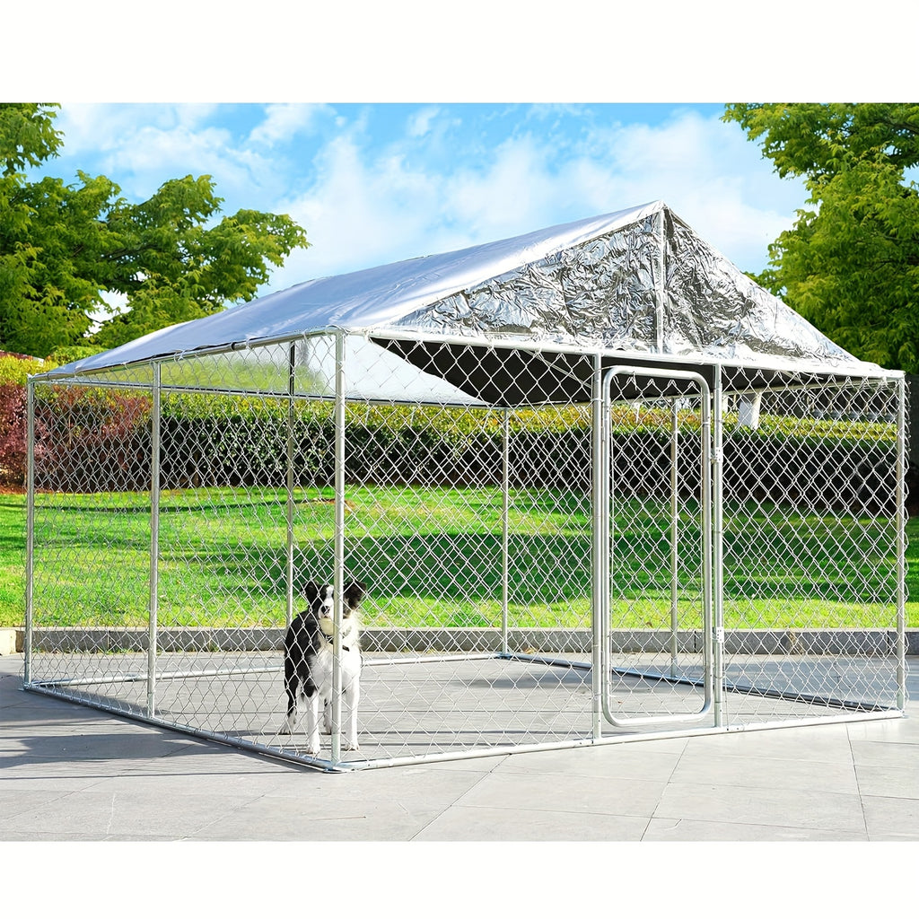 [Heavy Duty Dog Kennel] Dog Kennel Outdoor Large Dog House Outside With Canopy, Heavy Duty Dog Playpen Galvanized Anti-Rust Dog Cage For Farm Backyard Garden (118'' L X 118'' W X 83'' H)