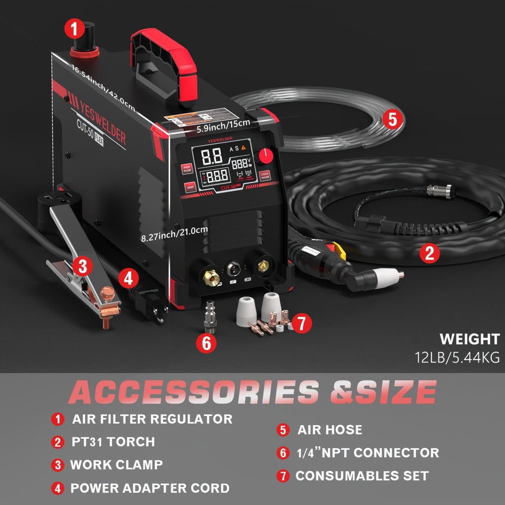 Plasma Cutter, 50Amp Contact Start, 110/220V Dual Voltage, Digital Display, IGBT Inverter Cutting Machine