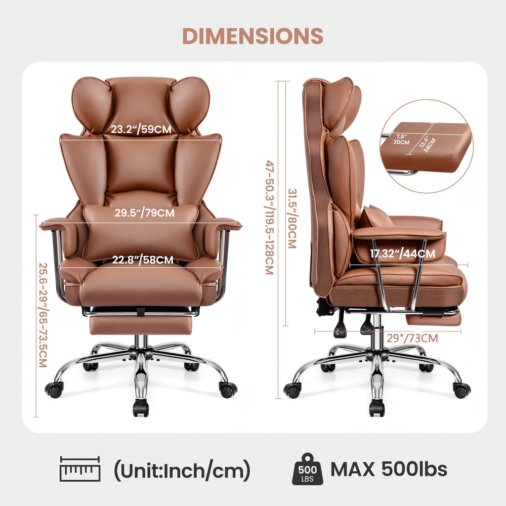 [Ergonomic Office Chair] Actflame Premium Ergonomic Office Chair for Plus-Size Users - Executive High-Back Leather with Enhanced Lumbar Support And Integrated Footrest - Perfect Fit for Spacious Homes And Offices