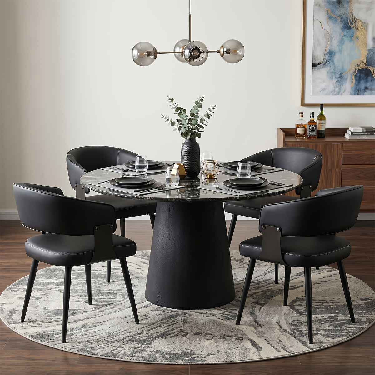 Modern Dining Chair Set of 2, Faux Leather Upholstered Kitchen Chairs with Curved Back And Metal Legs, Mid-Century Chairs for Dining Room, Kitchen