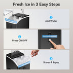 Countertop Nugget Ice Maker, Qunler 33 Lbs/Day Self-Cleaning Soft Chewable Pellet Ice Machine with Ice Scoop And Ice Basket for Iced Coffee, Soda, Tea, Cold Drinks, Kitchen, Office, RV, Camping, Black