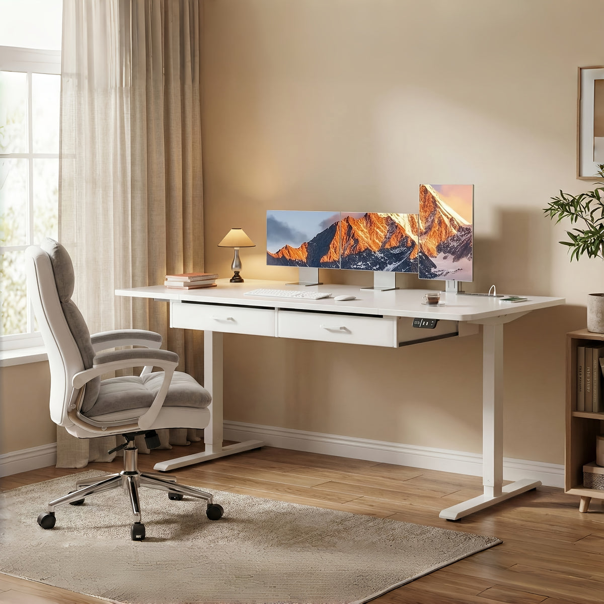 Large Electric Standing Desk, Height Adjustable Copmuter Desk, Stand Up Gaming Office Table with 2 Hooks, for Home Office, Adults