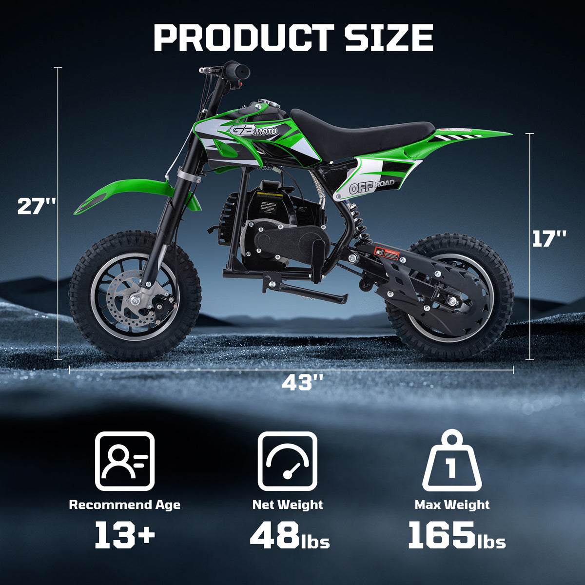 2026 New Style 37cc 4-Stroke Gas Powered Mini Dirt Bike, Top Speed 18 MPH with Up to 27 Miles Riding Range, Compact Off-Road Motorcycle for Teens and Adults, Air-Cooled Engine, Easy Pull Start System, Durable Steel Frame Construction, Front and Rear Disc