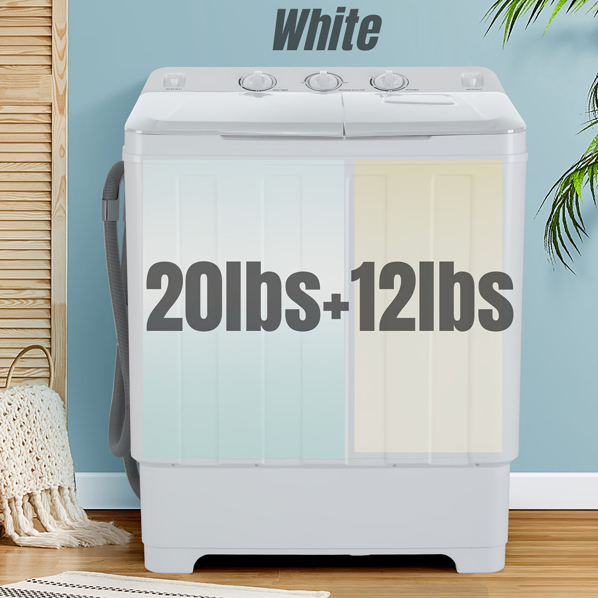 Portable Washing Machine, 2-in-1 Compact Twin Tub Washer and Spinner with Drain Pump and Time Control