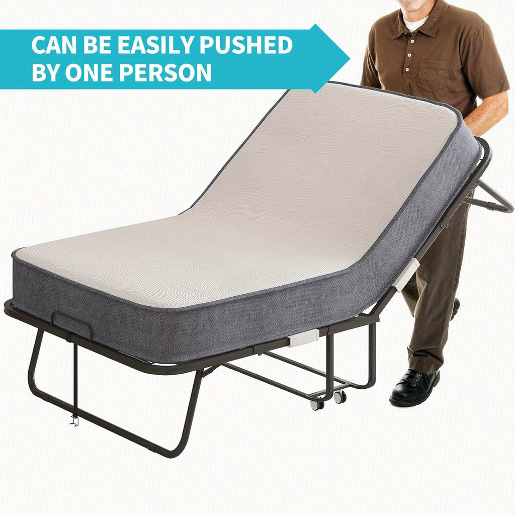 38In/31In Folding Bed with Foam Mattress Rollaway Bed, Space-Saving Guest Bed with Headboard, Portable Foldable Extra Bed for Adults with Sturdy Metal Frame