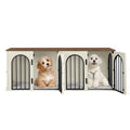 71" Heavy Duty Dog Kennels | Wooden Dog Crate Furniture for 2 Dogs, Small/Medium/Large, with Divider, Pads, Side Table, TV Cabinet, Anti-Chew, Anti-Escape, Black Golden/Greige/White/White Brown - HZUANERI