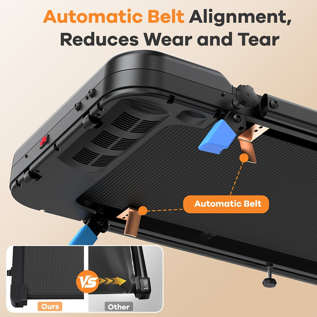Foldable Treadmill with Incline, 2-In-1 Portable Treadmills for Home Small Spaces, 350 Lbs Capacity Compact Under Desk Treadmill, LED Display & KINOMAP App, No Assembly Required, Space-Saving Design, Without Battery