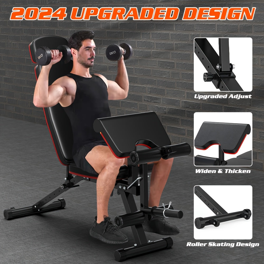 Adjustable & Multifunctional Workout Bench, 800Lbs Weight Capacity, Heavy Duty Weight Bench for Home Gym with Cushion Headrest, Leg Developer, Preacher Curl Pad, Foldable Design Strength Training Bench
