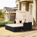 COSTWAY Patio Rattan Daybed Lounge Retractable Top Canopy Side Tables Cushions Gray.