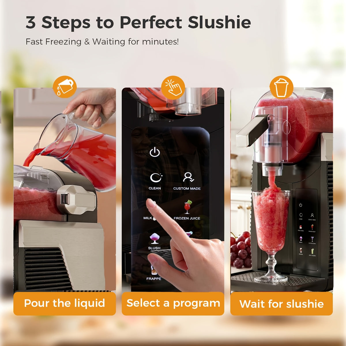 Slushie Machine, Self-Cleaning, 3 Preset Programs Slushie Maker, Professional Slushy Machine For Home, No Ice Needed Frozen Drink Maker For Margaritas & Milkshakes Smoothie, And More, Water Tank MAX 75OZ