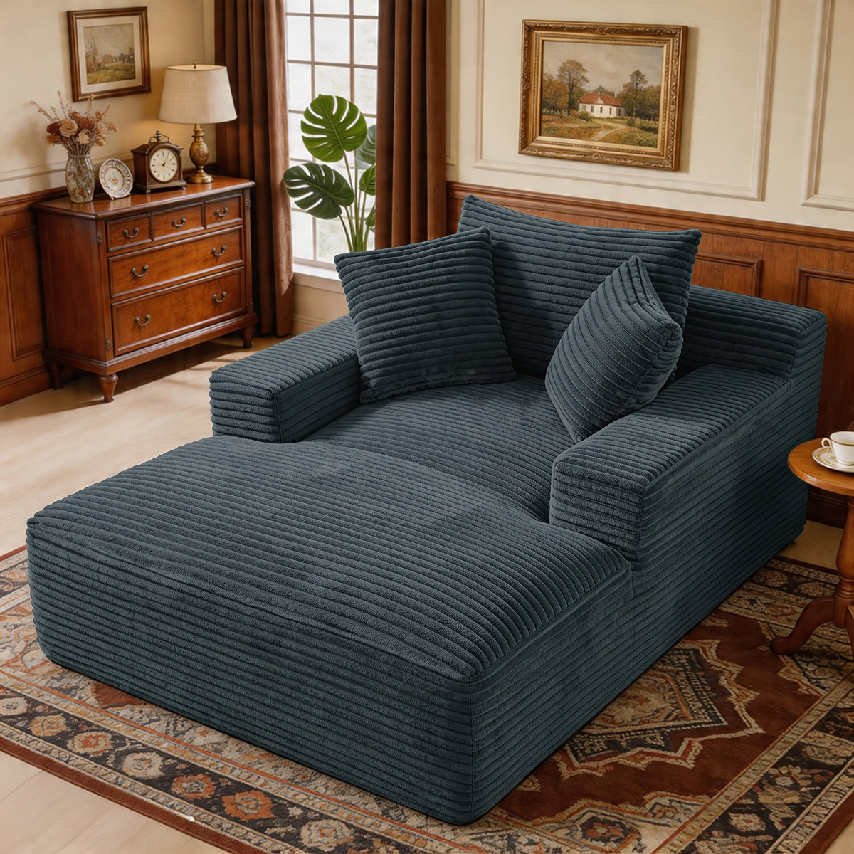 Chaise Lounge Chair — 67-Inch Oversized Corduroy Boneless Sofa Bed for Reading and Living Room Relaxation