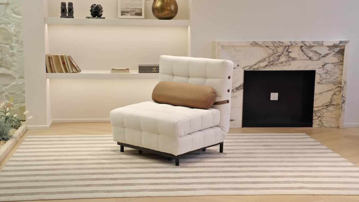 Convertible Single Sofa Bed | Foldable Chair Bed Sleeper with Adjustable Backrest & Pillow - Plush Corduroy Upholstery, Durable Metal Frame, Tufted Design for Living Room (Cream Beige/Brown)