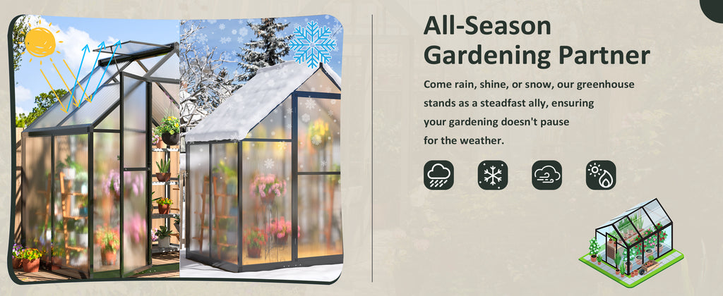 Walk-In Greenhouse for Outdoor Gardening — VIWAT 6 x 11 FT Polycarbonate Design with Adjustable Ventilation